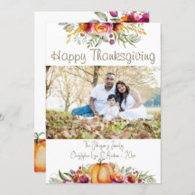 Thanksgiving fotokaart met pompoenen en bladeren