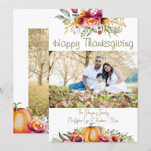 Thanksgiving fotokaart met pompoenen en bladeren kaart
