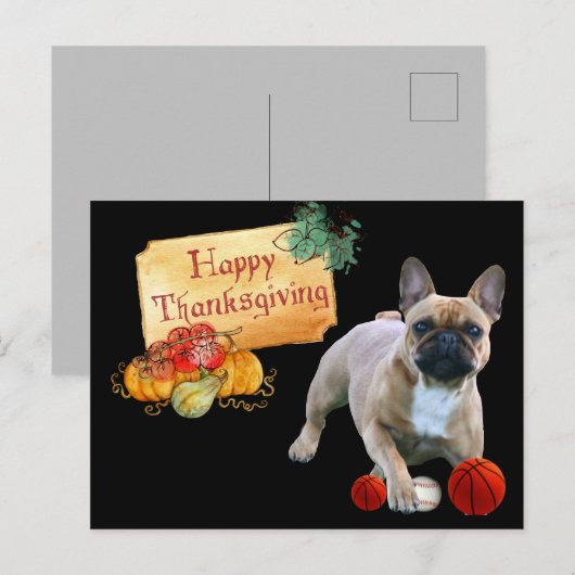Thanksgiving Französische Bulldogge Postkarte Briefkaart (Voorkant / Achterkant)