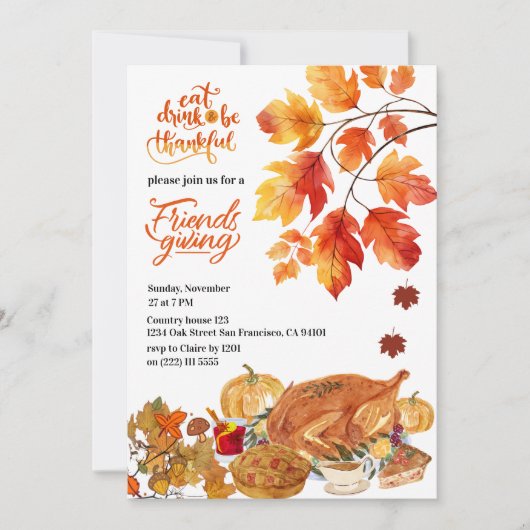 Thanksgiving Friendsgiving Diner Herfst Turkije Kaart (Voorkant)