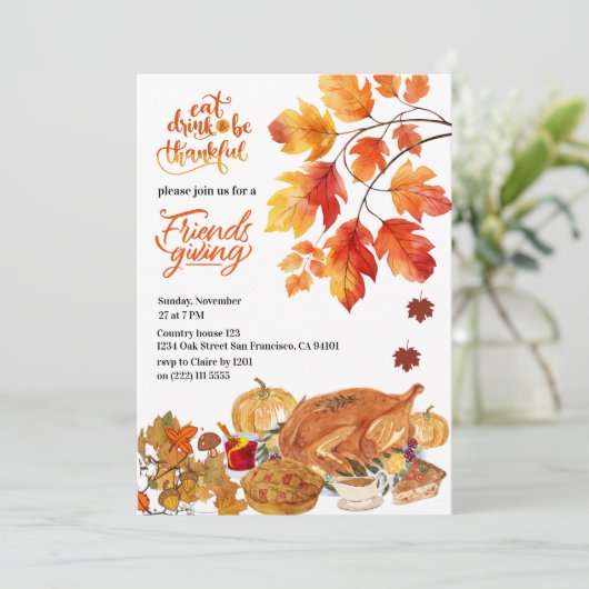 Thanksgiving Friendsgiving Diner Herfst Turkije Kaart (Staand voorkant)