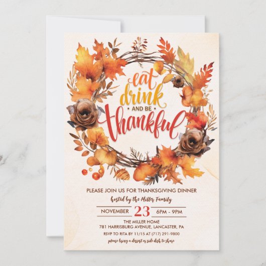 Thanksgiving Friendsgiving Eet Drink & Wees dankba Kaart (Voorkant)