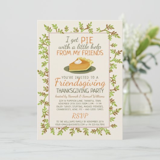 Thanksgiving Friendsgiving Party Pompoen Pie Funny Kaart (Staand voorkant)