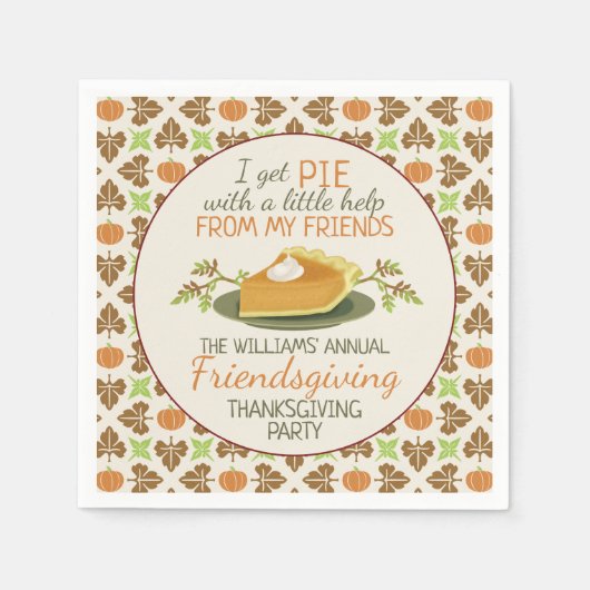 Thanksgiving Friendsgiving Party Pompoen Pie Funny Servet (Voorkant)