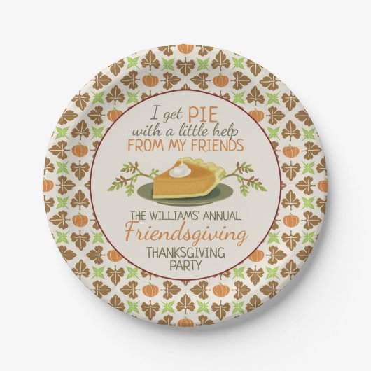 Thanksgiving Friendsgiving Party Pumpkin Pie Funny Papieren Bordje (Voorkant)
