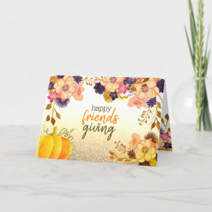 Thanksgiving Friendsgiving Pumpkin & Flowers Feestdagen Kaart