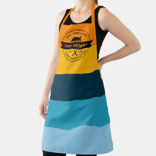 Thanksgiving Funny Modern Stripe gepersonaliseerd Schort (Insitu)