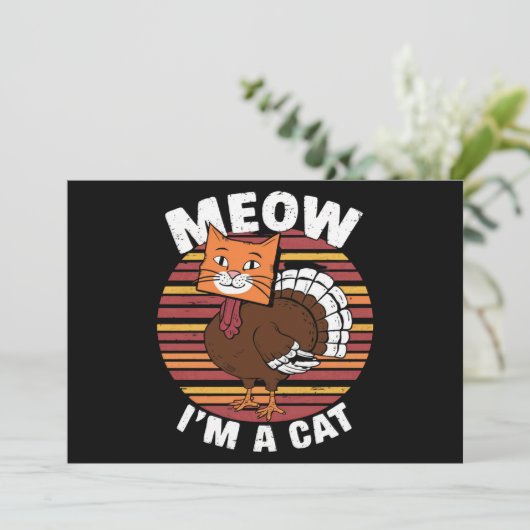 Thanksgiving Funny Turkey Fake Cat Retro Kaart (Staand voorkant)