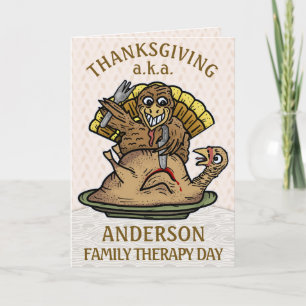 Thanksgiving Funny Turkey Family Name Therapy Day Feestdagen Kaart