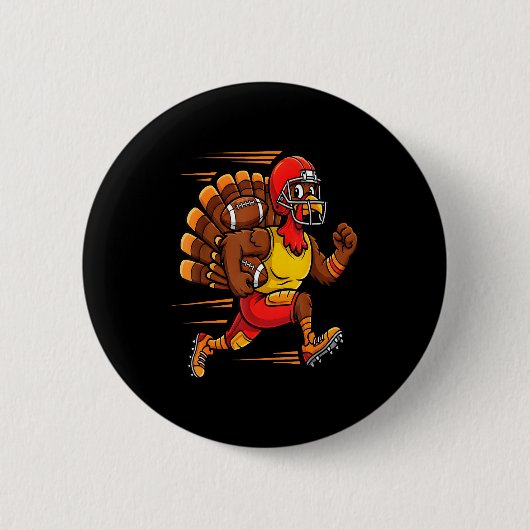 Thanksgiving Funny Turkey Playing Football Men Boy Ronde Button 5,7 Cm (Voorkant)