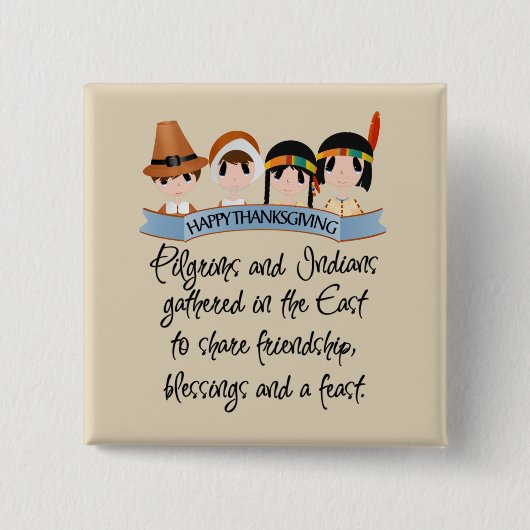 Thanksgiving gedicht Holiday Indians Pilgrims Vierkante Button 5,1 Cm (Voorkant)
