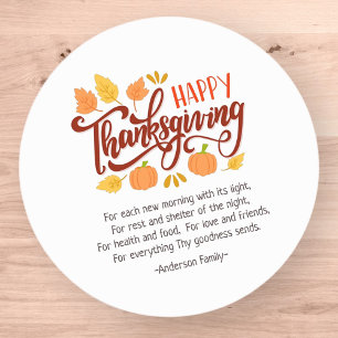 Thanksgiving Gedicht Landelijke Rustieke Pompoen B Ronde Sticker