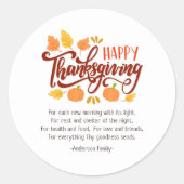 Thanksgiving Gedicht Landelijke Rustieke Pompoen B Ronde Sticker (Voorkant)