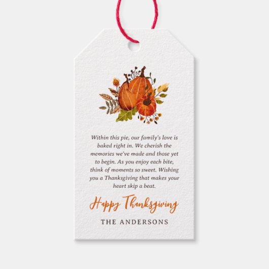 Thanksgiving Gedicht Landelijke Rustieke Pompoen O Cadeaulabel (Voorkant)