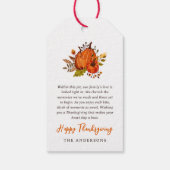 Thanksgiving Gedicht Landelijke Rustieke Pompoen O Cadeaulabel (Achterkant)