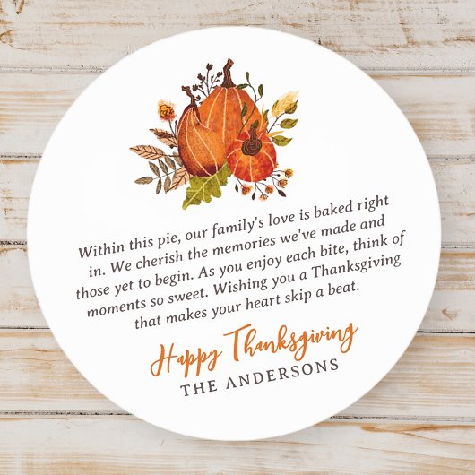 Thanksgiving Gedicht Landelijke Rustieke Pompoen O Ronde Sticker