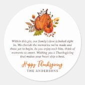 Thanksgiving Gedicht Landelijke Rustieke Pompoen O Ronde Sticker (Voorkant)