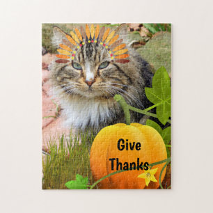 Thanksgiving "Geef Bedankt" Cute Cat en Pumpkin Legpuzzel
