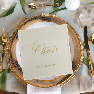 Thanksgiving Geef bedankt Gold Script-familienaam Folie Servetten