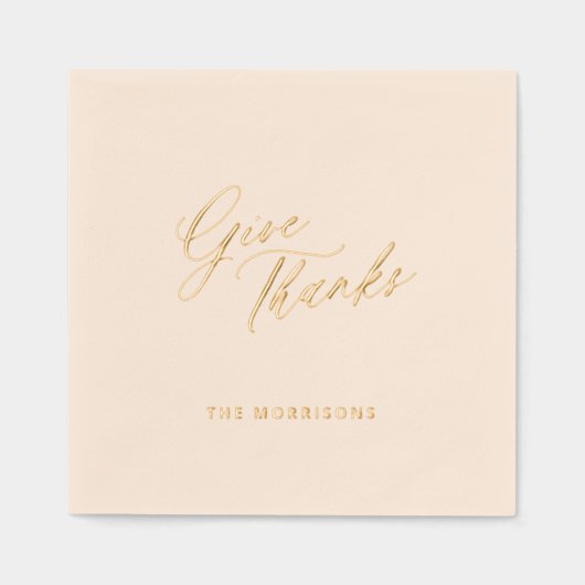 Thanksgiving Geef bedankt Gold Script-familienaam Folie Servetten (Voorkant)