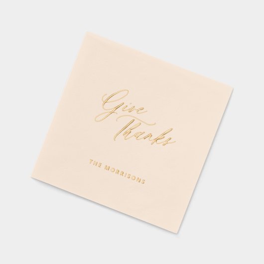 Thanksgiving Geef bedankt Gold Script-familienaam Folie Servetten (Links)
