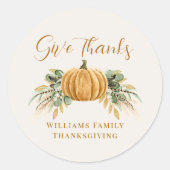 Thanksgiving Geef Bedankt Oranje pompoen Ronde Sticker (Voorkant)