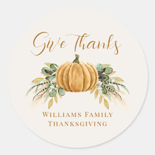 Thanksgiving Geef Bedankt Oranje pompoen Ronde Sticker (Voorkant)