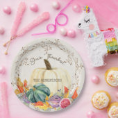 Thanksgiving Geef Bedankt Pompoen Oogstbladeren Papieren Bordje (Feest)