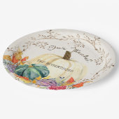 Thanksgiving Geef Bedankt Pompoen Oogstbladeren Papieren Bordje (Gekanteld)