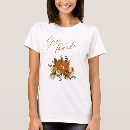 Thanksgiving Geef bedankt Script Fall Leaves T-shirt (Voorkant)