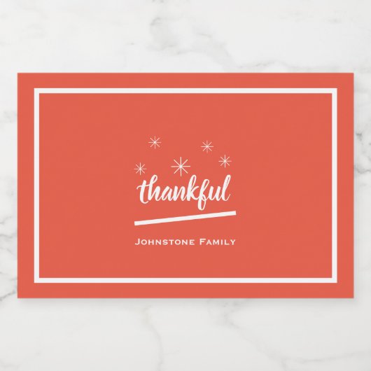 Thanksgiving geeft de voorkeur aan familienaam Sch Likeurfles Etiket (Enkel label)