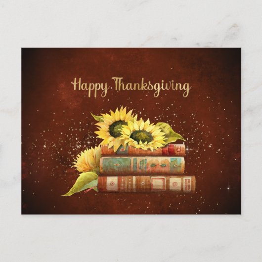 Thanksgiving Geel Zonnebloemen Boeken Zakelijk Feestdagenkaart (Voorkant)