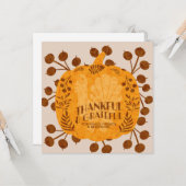 Thanksgiving Gelukkig Turkije Pumpkin Greenery Kaart (Voorkant / Achterkant in situ)