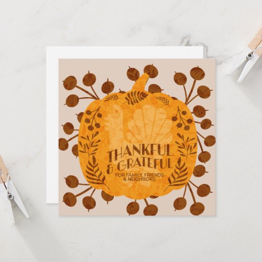 Thanksgiving Gelukkig Turkije Pumpkin Greenery Kaart (Voorkant / Achterkant in situ)