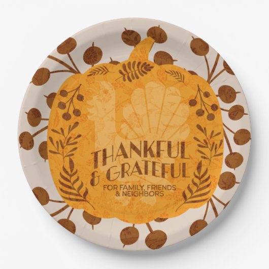 Thanksgiving Gelukkig Turkije Pumpkin Greenery Papieren Bordje (Voorkant)