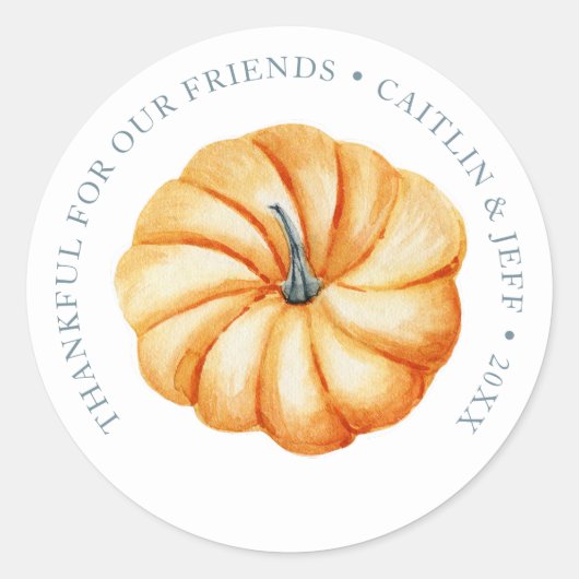 Thanksgiving gepersonaliseerde pompoen waterverf ronde sticker (Voorkant)