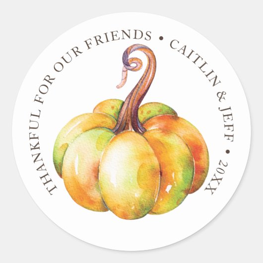 Thanksgiving gepersonaliseerde pompoen waterverf ronde sticker (Voorkant)