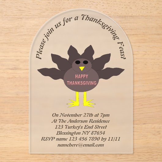 Thanksgiving Gepluct voor aangepast Turkije Acryl Uitnodigingen (Voorkant)