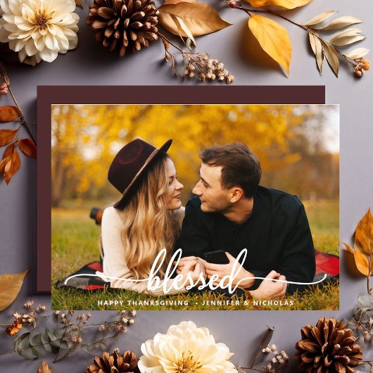 Thanksgiving Gezegende Script Foto Ansichtkaart Briefkaart