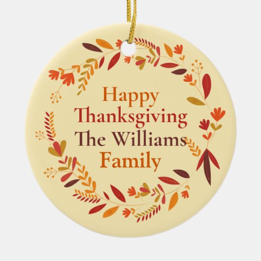 Thanksgiving - Gezinsmonogram Aangepaste herfst Wr Keramisch Ornament (Voorkant)