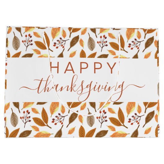 Thanksgiving Gift Bag – Grateful with Fall Leaves  Groot Cadeauzakje (Achterkant)