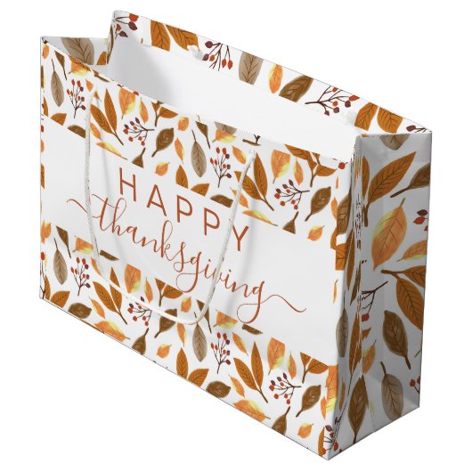Thanksgiving Gift Bag – Grateful with Fall Leaves  Groot Cadeauzakje (Voorkant Gekanteld)
