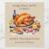 Thanksgiving Gift Pairs goed met Turkije Wijn Etiket (Enkel label)