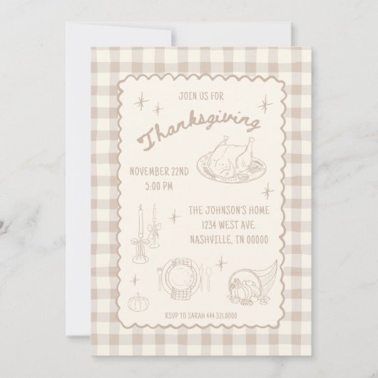 Thanksgiving Gingham Tan Neutral Aesthetic Kaart (Voorkant)