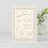 Thanksgiving Gingham Tan Neutral Aesthetic Kaart (Staand voorkant)