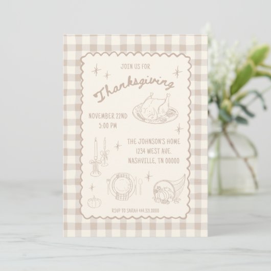 Thanksgiving Gingham Tan Neutral Aesthetic Kaart (Staand voorkant)