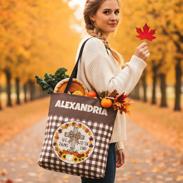 Thanksgiving Give Thanks To The Lord Brown Plaid Tote Bag