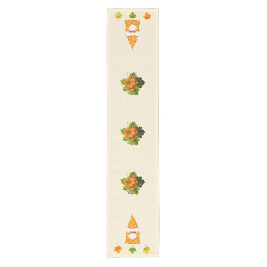 Thanksgiving Gnome en herfstbladeren op Beige Korte Tafelloper (Voorkant)