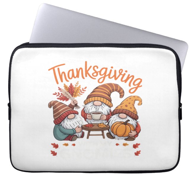 Thanksgiving Gnome Herfst Leopard Turkije Essentia Laptop Sleeve (Voorkant)