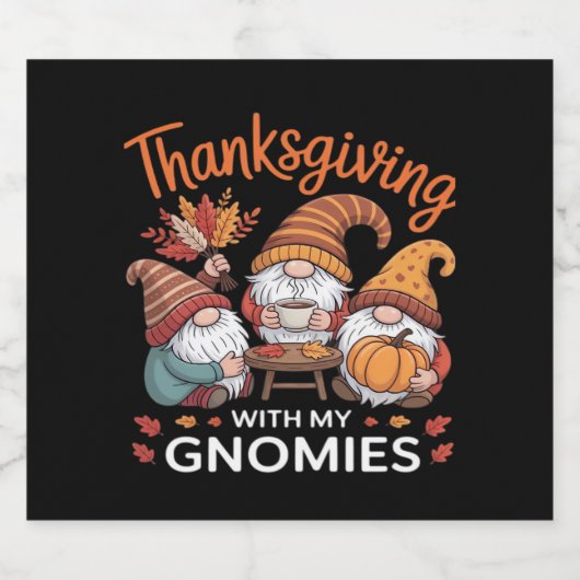 Thanksgiving Gnome Herfst Leopard Turkije Essentia Sparkling Wijnetiket (Enkel label)